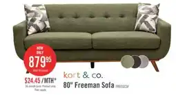 The Brick Kort & Co. Freeman 80 Linen-Look Fabric Condo Size Sofa with Wood Legs - Avocado Green offer