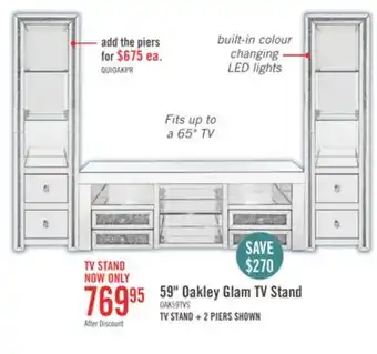 The Brick Oakley 59 Glam TV Stand with Storage and Cable Management for TVs up to 65- Silver offer