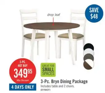 The Brick Bryn 3pc Dining Package with 42 Drop-Leaf Table & 2 Chairs, Fabric -Two-Tone White & Brown offer