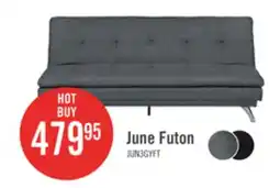 The Brick June 73.2 Linen-Look Fabric Klik Klak Futon with Metal Legs and Tufting - Grey offer