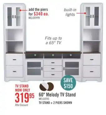 The Brick Melody 60 TV Stand with Storage and Cable Management for TVs up to 65- White offer