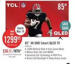 The Brick TCL 85 QLED Pro 4K UHD HDR Pro+ 120Hz Google Smart TV (85Q651G-CA) offer