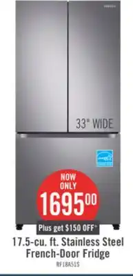 The Brick Samsung 33 17.5 Cu. Ft. Counter-Depth French-Door Refrigerator - Stainless Steel - RF18A5101SR/AA offer