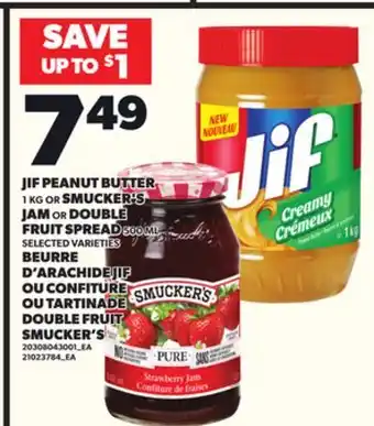 Independent City Market JIF PEANUT BUTTER 1 KG OR SMUCKER'S JAM OR DOUBLE FRUIT SPREAD 500 ML offer