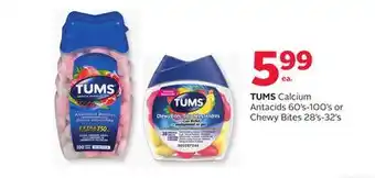 Rexall TUMS Calcium Antacids 60' s-100' s or Chewy Bites 28' s-32' s offer