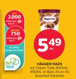 Rexall HÄAGEN-DAZS Ice Cream Tubs 400mL- 450mL or Bars 3's or 4's offer