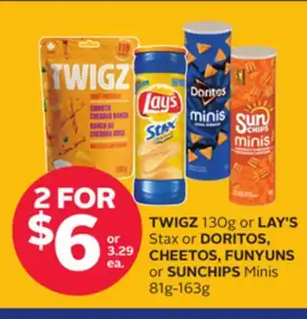 Rexall TWIGZ 130g or LAY'S Stax or DORITOS, CHEETOS, FUNYUNS or SUNCHIPS Minis 81g-163g offer