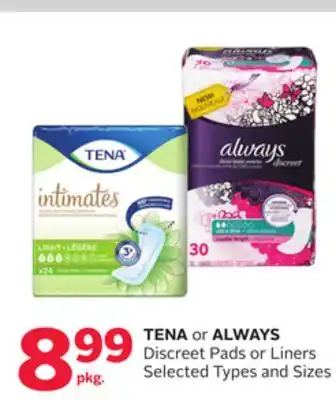 Rexall TENA or ALWAYS Discreet Pads or Liners offer