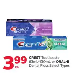 Rexall CREST Toothpaste 63mL-130mL or ORAL-B Dental Floss offer