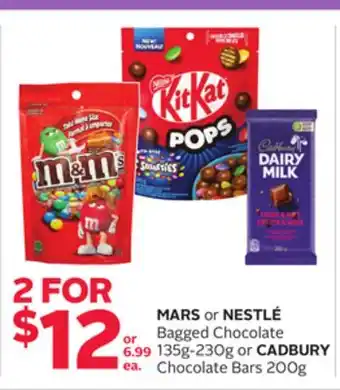 Rexall MARS or NESTLÉ Bagged Chocolate 135g-230g or CADBURY Chocolate Bars 200g offer