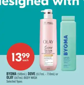 Shoppers Drug Mart BYOMA (500mL), DOVE (517mL - 710mL) or OLAY (547mL) BODY WASH offer