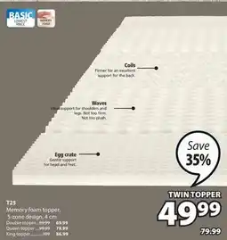 JYSK T25 Memory foam topper, 5-zone 4 cm offer