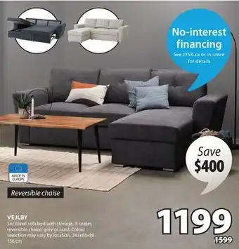 JYSK VEJLBY Sectional sofa bed with storage offer