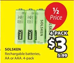 JYSK SOLSKEN Rechargable batteries offer