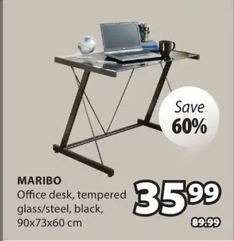 JYSK MARIBO Office desk, tempered glass / steel, black offer