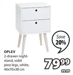 JYSK OPLEV 2-drawer night-stand, solid pine legs, white offer