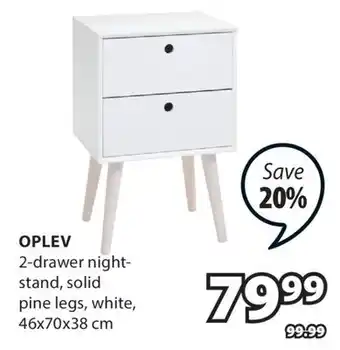 JYSK OPLEV 2-drawer night-stand, solid pine legs, white offer