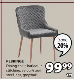 JYSK PEBRINGE Dining chair, harlequin stitching, velour / steel offer