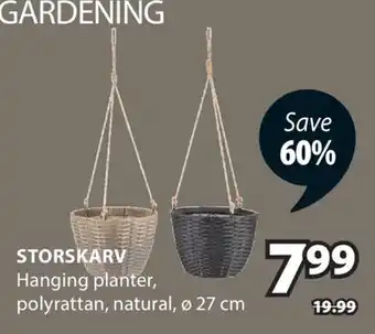 JYSK STORSKARV Hanging planter, polyrattan, natural offer