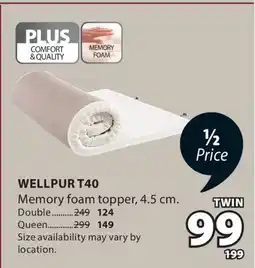 JYSK WELLPUR T40 Memory foam topper offer