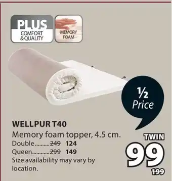 JYSK WELLPUR T40 Memory foam topper offer