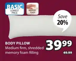 JYSK BODY PILLOW Medium firm offer