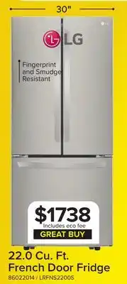 Leon's LG 30 Smudge Resistant Stainless Steel French Door Refrigerator (22 cu. ft.) - LRFNS2200S offer