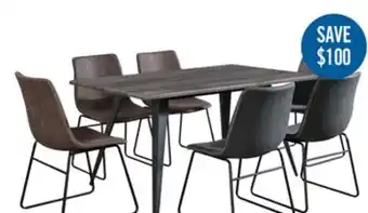 The Brick Amos 7pc Dining Set with Table & 6 Chairs, Metal, 60W - Brown offer