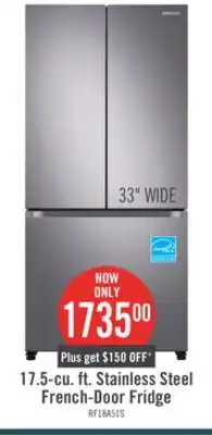 The Brick Samsung 33 17.5 Cu. Ft. Counter-Depth French-Door Refrigerator - Stainless Steel - RF18A5101SR/AA offer