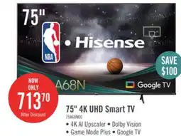 The Brick Hisense 75 4K UHD HDR10 Dolby Vision 60Hz Google Smart TV (75A68N) offer