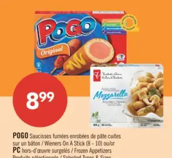 Pharmaprix POGO Wieners On A Stick (8 - 10) or PC Frozen Appetizers offer