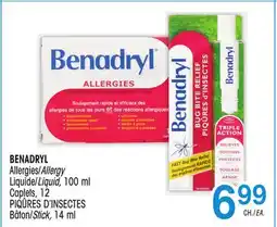 Uniprix BENADRYL Allergies/Allergy Liquide/Liquid, Caplets, PIQÛRES D'INSECTES Bâton/Stick offer