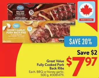 Walmart Great Value Fully Cooked Pork Back Ribs offer