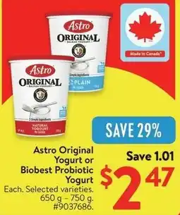 Walmart Astro Original Yogurt or Biobest Probiotic Yogurt offer