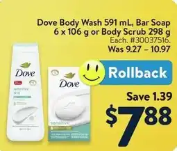 Walmart Dove Body Wash, Bar Soap or Body Scrub offer