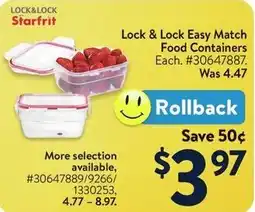 Walmart Lock & Lock Easy Match Food Containers offer