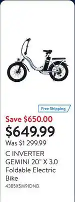 Walmart C INVERTER GEMINI 20 X 3.0 Foldable Electric Bike offer