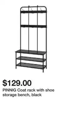 IKEA PINNIG Coat rack with shoe storage bench, black offer