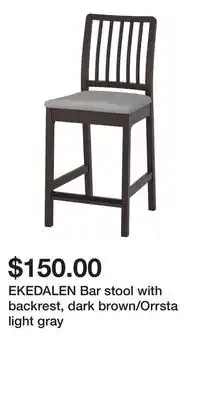 IKEA EKEDALEN Bar stool with backrest, dark brown/Orrsta light gray offer