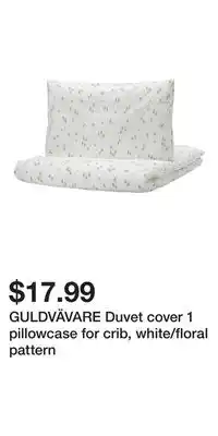 IKEA GULDVÄVARE Duvet cover 1 pillowcase for crib, white/floral pattern offer