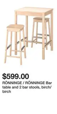 IKEA RÖNNINGE / RÖNNINGE Bar table and 2 bar stools, birch/birch offer