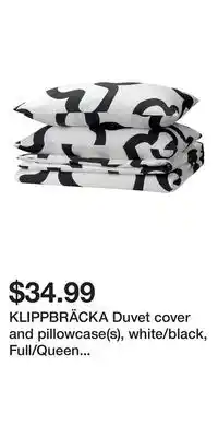 IKEA KLIPPBRÄCKA Duvet cover and pillowcase(s), white/black, Full/Queen (Double/Queen) offer