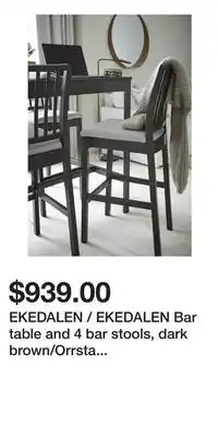 IKEA EKEDALEN / EKEDALEN Bar table and 4 bar stools, dark brown/Orrsta light gray offer