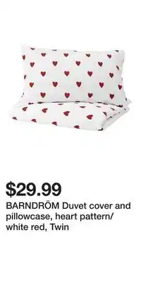 IKEA BARNDRÖM Duvet cover and pillowcase, heart pattern/white red, Twin offer