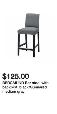 IKEA BERGMUND Bar stool with backrest, black/Gunnared medium gray offer