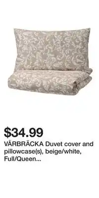 IKEA VÅRBRÄCKA Duvet cover and pillowcase(s), beige/white, Full/Queen (Double/Queen) offer