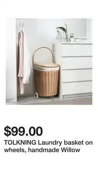 IKEA TOLKNING Laundry basket on wheels, handmade Willow offer