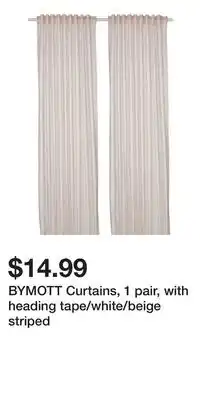 IKEA BYMOTT Curtains, 1 pair, with heading tape/white/beige striped offer