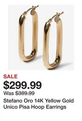 TSC Stores Stefano Oro 14K Yellow Gold Unico Pisa Hoop Earrings offer