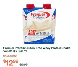 Voilà Premier Protein Gluten-Free Whey Protein Shake Vanilla 4 x 325 ml offer